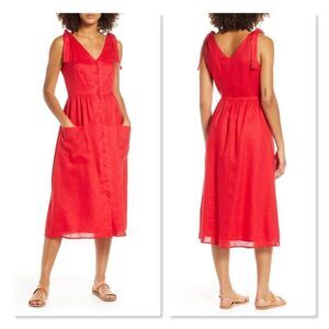 NEW Charles Henry Linen Button Front Midi Dress Size Extra Small